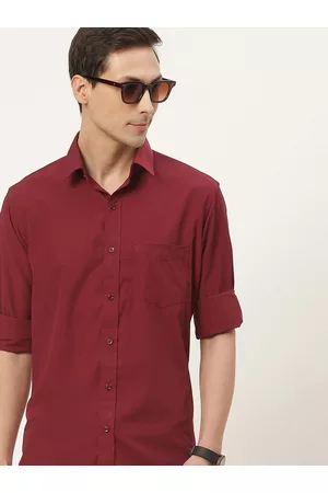 English Navy Men Maroon Classic Slim Fit Casual Shirt