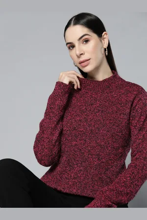 Chemistry Women Maroon Textured Self Design Pullover