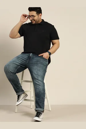 Sztori Men Plus Size Black Solid Polo Collar T-shirt