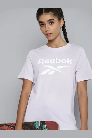 Reebok Women Lavender Brand Logo Printed Training or Gym T-shirt