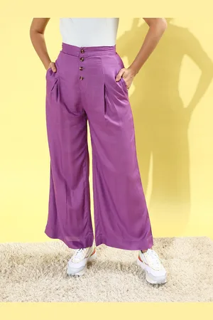 DressBerry Women Purple Solid Wide Leg Bottom Trousers