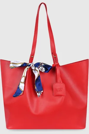 Bagsy Malone Red PU Oversized Structured Tote Bag with Bow Detail