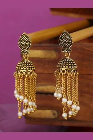 ANIKAS CREATION Gold-Toned Dome Shaped Drop Earrings