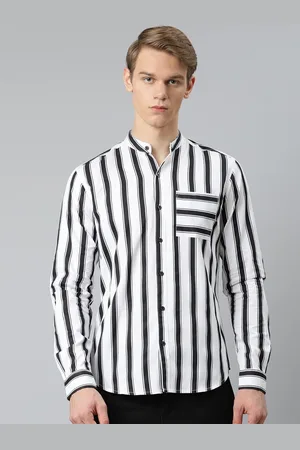 Hubberholme Men White & Black Pure Cotton Striped Casual Shirt
