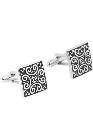 Yellow Chimes Men Black Engraved Contemporary Square Cufflinks