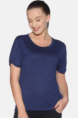 Campus Women Navy Blue Striped Regular Top