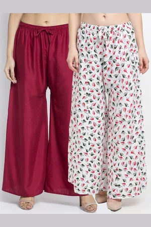 GRACIT Women Maroon & White Set Of 2 Printed Flared Knitted Palazzos