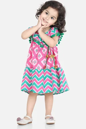 BownBee Girls Pink Geometric Printed Dress