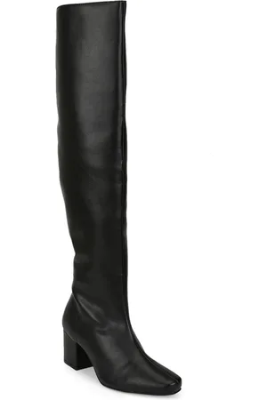 Truffle Collection Black PU Block Heeled Boots
