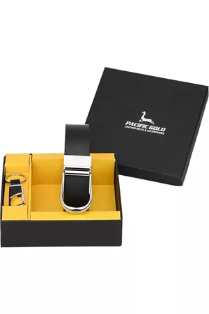 Pacific Men Black & Silver-Toned Genuine Leather Accessory Gift Set