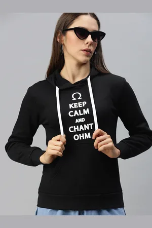 Campus Women Black Printed Hooded Pullover Sweatshirt