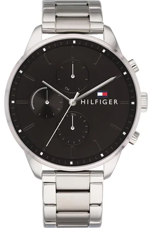 Tommy Hilfiger Men Black Dial & Steel Toned Stainless Steel Bracelet Style Straps Analogue Chronograph Watch