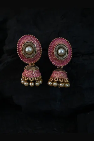 justpeachy Gold-Plated Pink Jhumkas