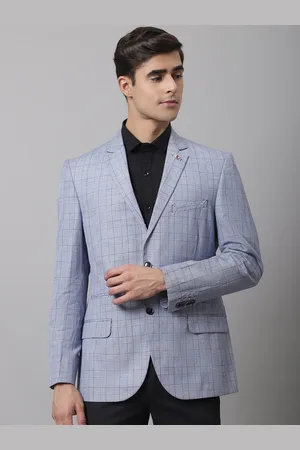 CANTABIL Men Blue Checked Single-Breasted Formal Blazer