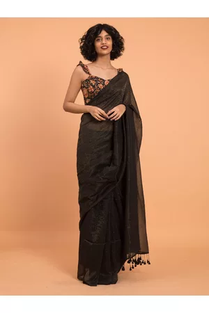 Suta Black Woven Zari Striped Pure Handloom Cotton Saree