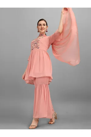 Berrylicious Women Pink Ethnic Motifs Embroidered kurta with Sharara & With Dupatta