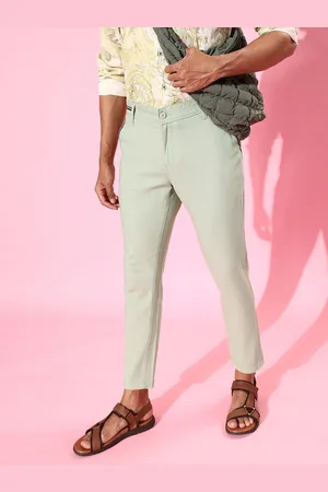 Mast & Harbour Men Light Green Solid Mid-Rise Regular Trousers
