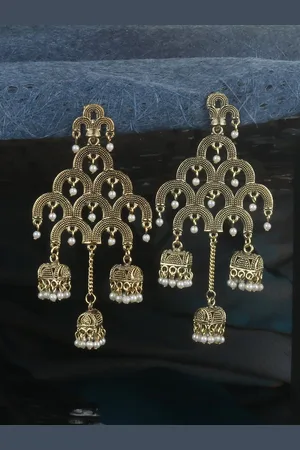 ANIKAS CREATION White Gold Plated Handcrafted Dome Shaped Jhumkas