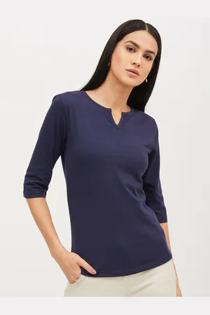 Harpa Women Navy Blue Solid Top