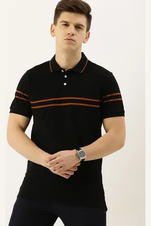 Invictus Men Black & Red Striped Polo Collar T-shirt