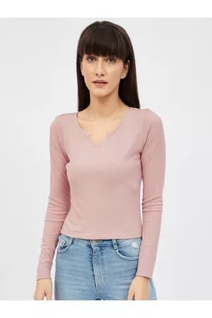 Harpa Women Pink V-Neck Fitted Top