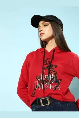 KASSUALLY Women Gorgeous Red Typography Christmas Update Sweatshirt
