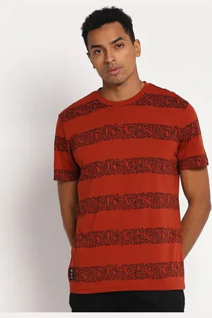 Lee Men Rust & Black Printed Cotton T-shirt
