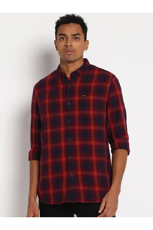 Lee Men Navy Blue & Red Slim Fit Tartan Checks Opaque Cotton Casual Shirt