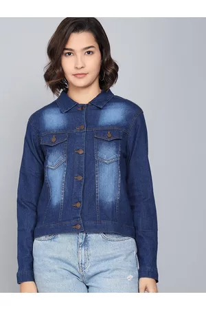 KOTTY Women Blue Washed Denim Jacket