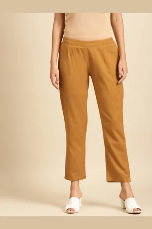 anayna Women Mustard Brown Solid Straight Palazzos