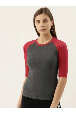 Campus Women Charcoal Grey Solid Round Neck T-shirt