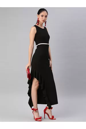 ATHENA Women Solid Black Round Neck Maxi Dress