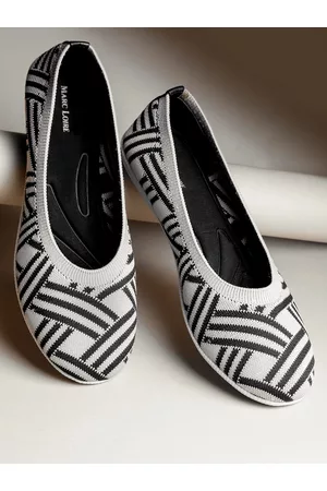 Marc Loire Women Grey & Black Woven Design Ballerinas