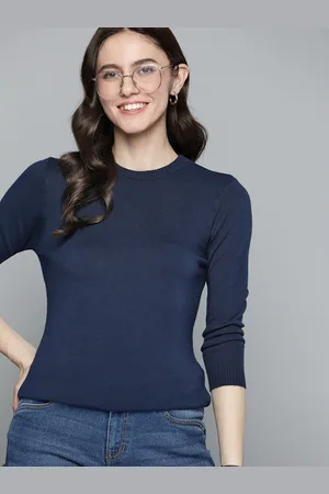 Mast & Harbour Women Navy Blue Solid Sweater