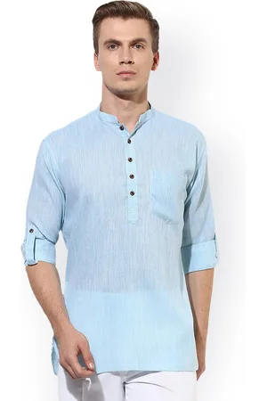 Hangup Men Blue Solid Straight Kurta