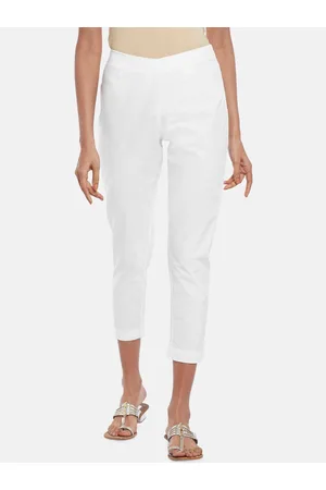 Pantaloons Women White Printed Pure Cotton Trousers