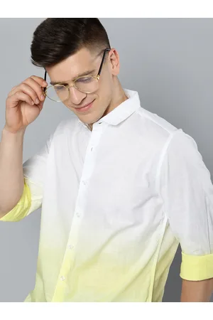 Mast & Harbour Men White & Yellow Ombre Dyed Casual Pure Cotton Shirt