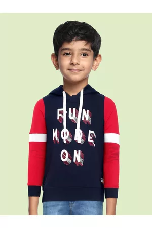Killer Boys Navy Blue & Red Printed Hooded Pure Cotton Sweatshirt