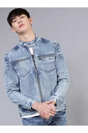 Highlander Men Blue Solid Denim Jacket