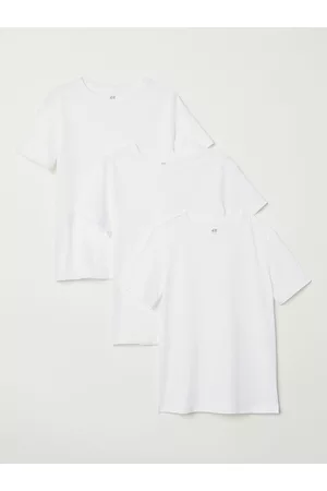 H&M HM Boys White Solid 3-Pack Pure Cotton T-shirts