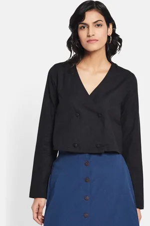 Fabindia Women Black Solid Wrap Top