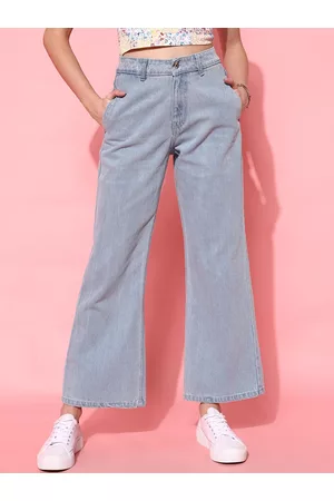 STREET 9 Women Blue Hottie Wide Leg High-Rise Low Distress Jeans