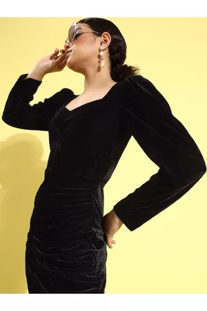 ATHENA Women Stylish Black Solid Velvet Dress