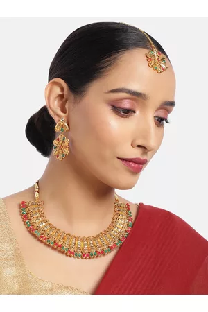 Asmitta Jewellery Incredible Designer Gold Toned Multicolor Choker Necklace Set