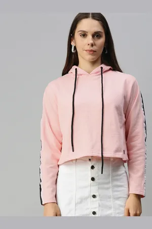 Campus Women Pink Hooded Pullover Cropped Sweatshirt