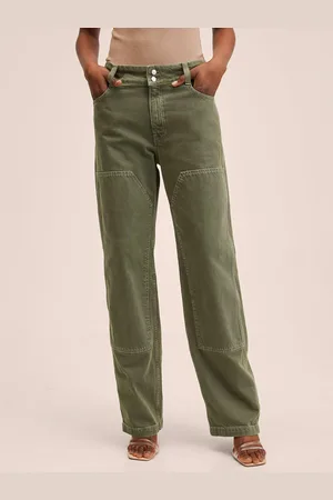 MANGO Women Olive Green Panelled Jeans
