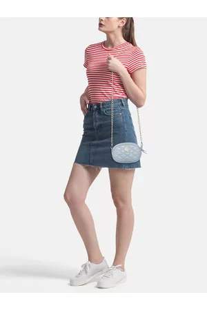 Lino Perros Women Blue Quilted Sling Bag Cum Fanny Pack