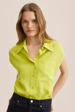 MANGO Women Fluorescent Green Solid Casual Shirt