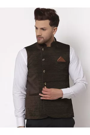 KLOTTHE Men Brown Woven Design Nehru Jacket