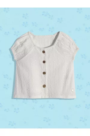 Ralph Lauren U.S.Polo Assn. Kids Girls White Self Design Pure Cotton Schiffli Top